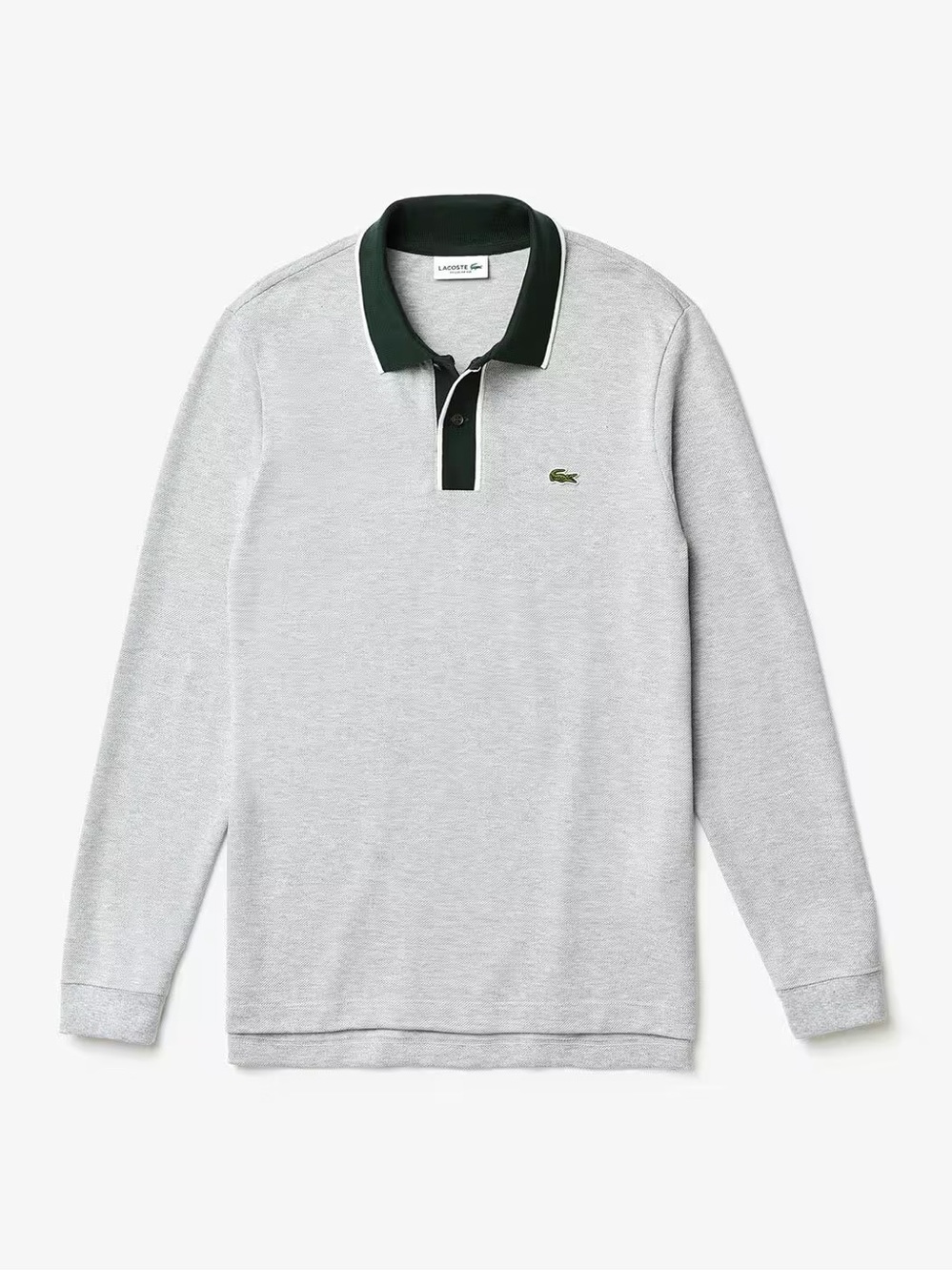 Lacoste Men’s Regular Fit Long Sleeve Polo – Gray/Green – Size XL